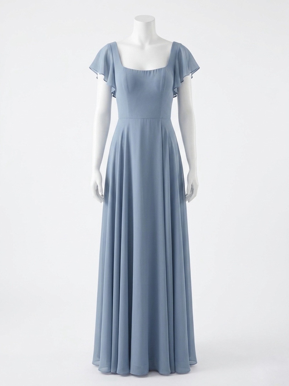 Azazie Dusty Blue Chiffon Maxi Dress with Flutter Ruffled Cap Sleeves A-Line